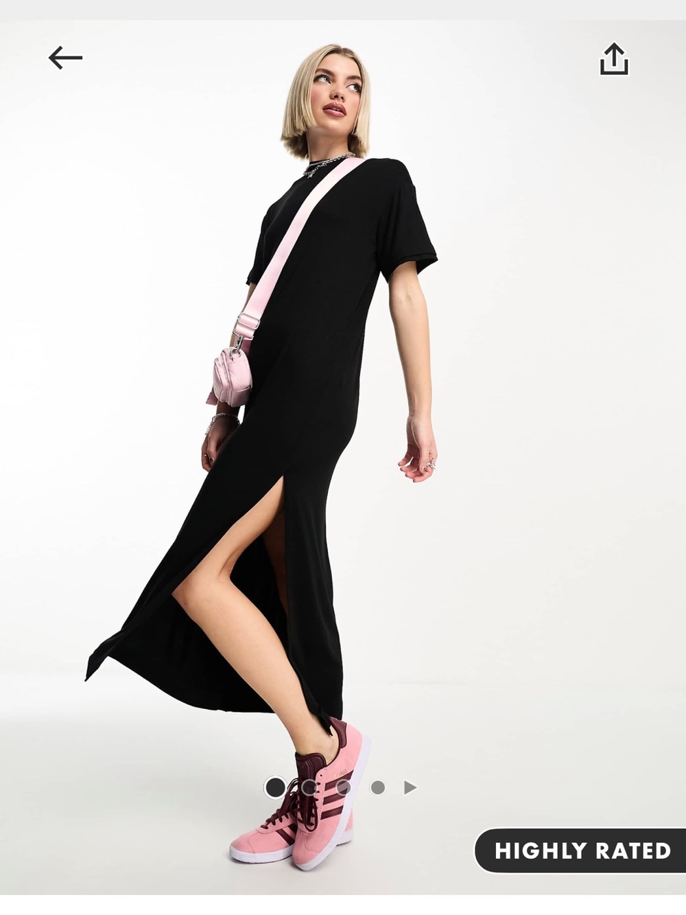 Very soft Black Short-Sleeve Maxi Dress with Side Slit - Casual Chic